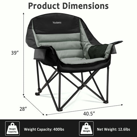 Beefy Heavy Duty Oversized Camping Chair With Side Pocket And Cup Holder Portable Folding Outdoor Chair for Adults Up To 400 Lbs