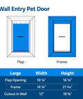Built Damn Tough Large Dog Wall Door With Adjustable Telescoping Frame For Canines Up To One Hundred Pounds dimensions and specifications.