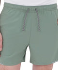 2 In 1 Running Shorts With Built In Liner For Men, 5 Inch Inseam, Woven Stretch Quick Dry Fabric, Hedge Green close-up