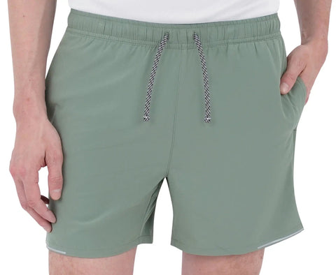 2 In 1 Running Shorts With Built In Liner For Men, 5 Inch Inseam, Woven Stretch Quick Dry Fabric, Hedge Green close-up