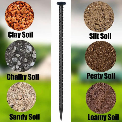 Beefy 16 Inch Rebar Ground Stakes Half Inch Diameter Galvanized Steel Anchors for various soil types, shown vertically.
