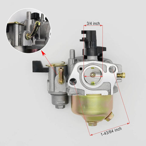 Aftermarket 19mm Carburetor Kit With Manual Choke And Fuel Filter For Honda Predator front and side view showing dimensions