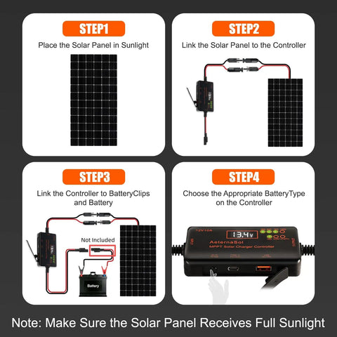 Installation steps for 12V 10A MPPT Solar Charge Controller With PD 36W USB C And QC 18W Output For RV solar systems