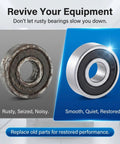 Comparison of rusted, old bearing with new 10-Pack 608-RS Ball Bearings With Double Rubber Seals For Skateboards Inline Skates Scooters Roller Blades And Longboards, Pro Grade Deep Groove Bearings For Smooth Spin And Lasting Durability, 8mm x 22mm x 7mm.