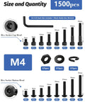 Must-Have All-In-One 1500-Piece M4 Screws Set With Socket Head And Button Head 12.9 And 10.9 Grade Alloy Steel Includes Hex Nuts Flat And Spring Lock Washers Metric Bolts With S2.5 And S3 Hex Keys Black Oxide Finish, M4 sizes