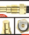 A-Premium engine coolant temperature sensor; brass body with threaded shaft, hex nut, and black seal (side view).