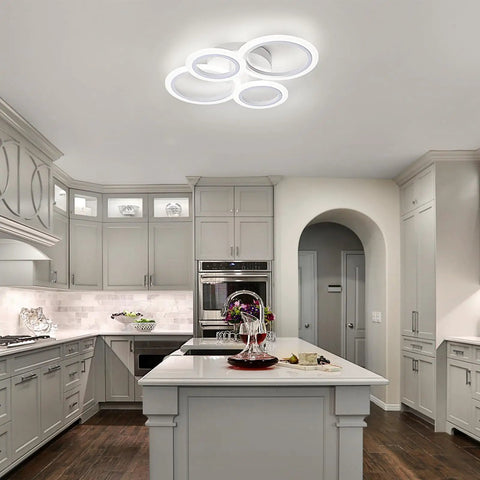 Dope Four Ring LED Ceiling Light Modern Flush Mount White Fixture 4000K Daylight Glow For Kitchen Bedroom Living Room And Laundry Room Sleek Minimalist Design With Effortless Install