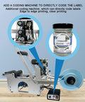 Semi Automatic Desktop Label Applicator For Round Bottles 15 To 120Mm with integrated date coder showing printer unit and label examples.