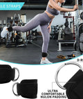 All In One Barbell Pad Kit For Squats And Hip Thrusts With Ankle Straps, Hip Resistance Bands, Lifting Straps And Carry Bag, Perfect For Bench Press And Home Gym Workouts Black - ankle straps in use at the gym with padding visible