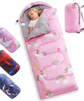 Kids Sleeping Bag For 3 4 Seasons With Compression Sack Lightweight 2.2 Lbs Camping Gear Pink 63x26 Inches Kid Friendly