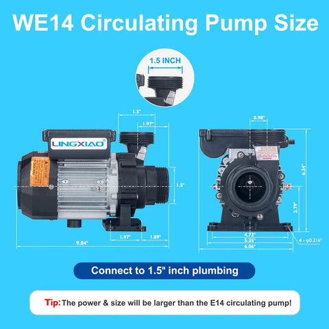 Top Shelf Zero Fuss Hot Tub Circulation Pump 240V 230V 0.35 Horsepower Spa Pool Motor 1.5 Inch plumbing connection dimensions