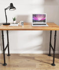 38 Inch Industrial Pipe Table Legs Black Powder Finish with wood table top, DIY modern industrial look for home office desk setup