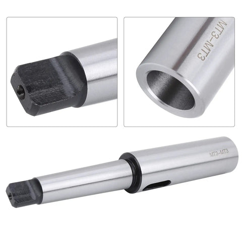 Morse Taper Drill Sleeve Lengthening Reducing Adapter MT3 MT3 for CNC lathe fixtures, precision ground finish, front and close-up view