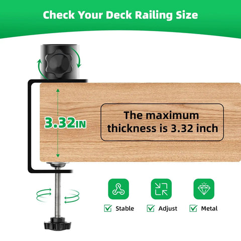 Heavy Duty Clamp-On Railing Mount For Bird Buddy Pro1 Pro2 Smart Feeder, Adjustable Bracket Fits Deck Rails Up To 3.32 Inches