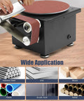 Heavy Duty 6 Inch Mini Disc Sander And Bench Belt Sander Combo, 7 Speed Adjustable Tabletop Grinder with knife sharpening in use.