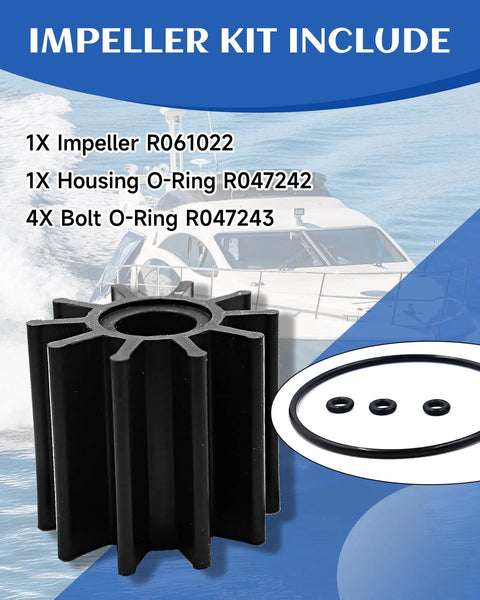 Marine Impeller Repair Kit With O Ring Compatible With Crusader PCM RP061022 showing parts list with impeller and O-rings