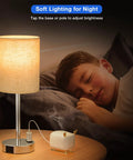 Set Of 2 Bedside Lamps With 3 Way Dimming USB C And USB A Ports And Outlets beside sleeping child, modern nightstand with shade