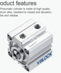 Pneumatic Air Cylinder 40mm Bore 25mm Stroke Double Acting SDA 40 X 25 Aluminum Alloy Body Port 1 8PT close-up view
