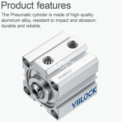 Pneumatic Air Cylinder 40mm Bore 25mm Stroke Double Acting SDA 40 X 25 Aluminum Alloy Body Port 1 8PT close-up view
