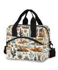 Western Desert Cooler Bag Insulated Lunch Tote 10L with cactus design, black handles, and shoulder strap built with 300D Oxford Fabric.