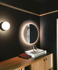 Matte Black Modern Globe Wall Sconce 1 Light With Opal Glass Shade in modern bathroom