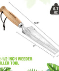 Garden Trowel With Wood Handle Stainless Steel Narrow Flat Shovel For Planting Weeding Transplanting And Digging shown with dimensions