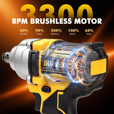 High Torque 1/2 Cordless Impact Wrench Replacing Dewalt Dcf894b showcasing 3300 RPM brushless motor and internal components.