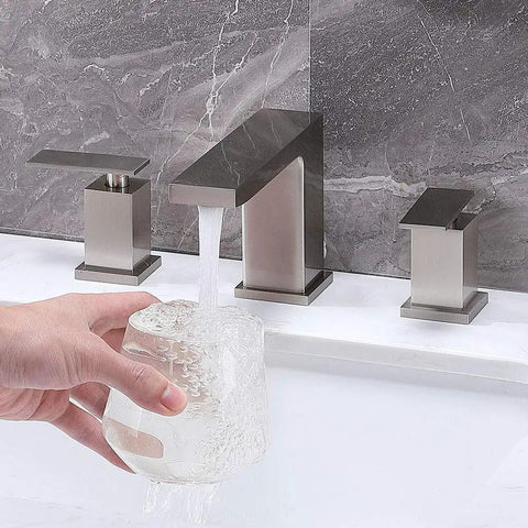 Brushed Nickel Widespread Bathroom Faucet 3 Hole 2 Handle Vanity Sink Faucet Stainless Steel With Drip Free Ceramic Disc Valves
