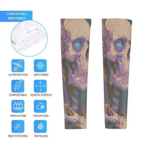 All Day Cooling Arm Sleeves With Heavy Duty UV Protection And Super Breathable Stretch Mesh For Chillin Under The Sun, featuring a skull design.