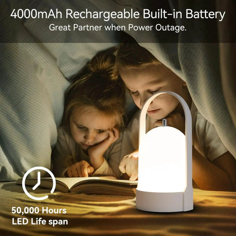 Children reading under 4000mAh Rechargeable LED Lantern Table Lamp With Cordless Power 4 Level Touch Dimming Handy Outdoor Night Light