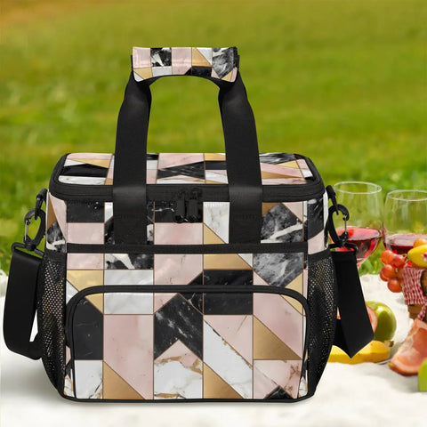 Geometric Marble Insulated Picnic Backpack Lunch Bag For Women And Men, large 12x8.7x10 inch tote in picnic setting