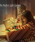 Children opening gift box with glowing star lamp, perfect for Christmas. Moon Shaped Ramadan Desk Lamp Battery Powered With Warm White Led Wrought Iron Frame Cozy Bedside Nightstand Light For Christmas Decor And Vibe Home Bedroom Accent Romantic Soft Glow Silver.