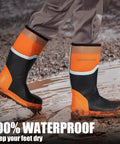 Steel Toe Rubber Boots For Men With Puncture Proof Steel Shank Waterproof Insulated 6mm Neoprene Work Boots With Reflective Strips For Farming Manufacturing And Construction Black Orange Size 8