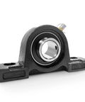 Rock Solid 2 Bolt Pillow Block Bearing Unit With Cast Iron Housing And Set Screw Locking For 3 1/4 Inch Shafts, side view showcasing the inner bearing.