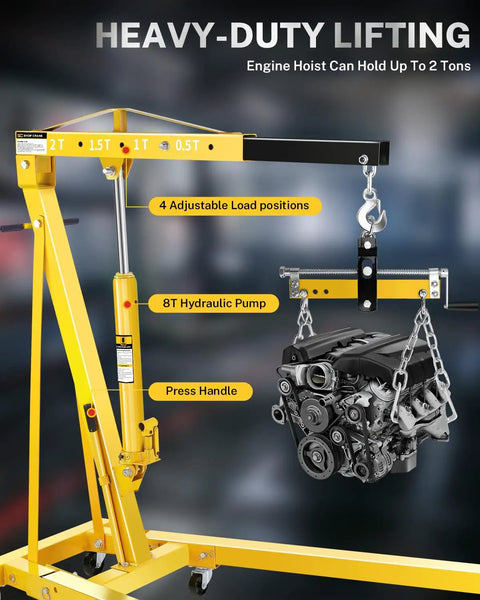 Heavy-Duty 2 Ton Hydraulic Engine Hoist And Cherry Picker Crane with 8T pump lifting engine with adjustable loads.