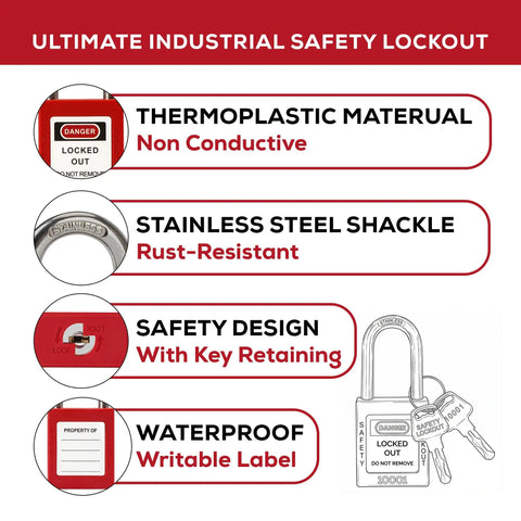Lockout Tagout Safety Locks Set With 30 Keyed Different Padlocks And Two Keys Per Lock OSHA Compliant Red Crew Friendly Kit