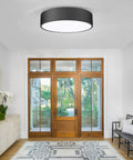 Two Light Flush Mount Ceiling Light With Slick Matte Black Frame And White Acrylic Shade, 11.8 Inch in foyer setting
