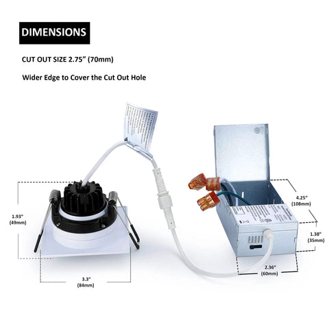 Six Pack Dope 3 Inch Canless Recessed Gimbal Downlight With 360 Degree Rotating Eyeball, Five CCT In One, junction box dimensions