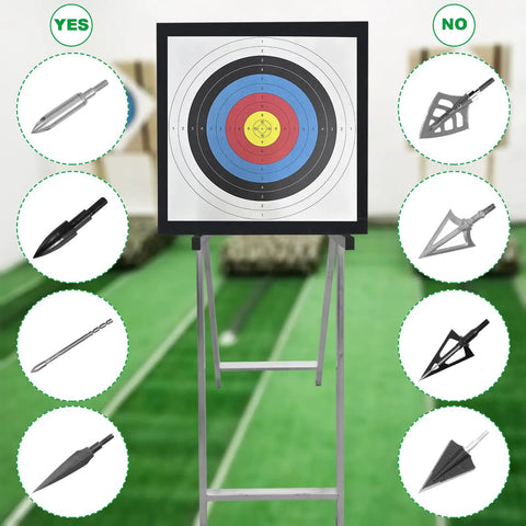 High Density EVA 20 Inch Archery Target Set For Backyard Practice with cross-section of target and acceptable arrow tips