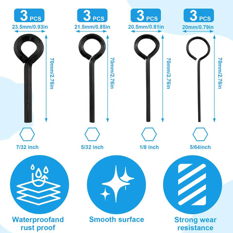 12 Pc Black Hex Key Set With Full Loop Handles, Metal Allen Wrenches, 5/64 to 7/32 Inch Sizes, Durable Door Hardware Tools