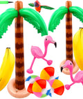 Tropical Inflatable Party Decor Set Twelve Pack Palm Tree Flamingo Beach Ball Parrot Banana For Beach Pool Backyard Parties And Summer Fun