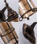 Outdoor Wall Lanterns 2 Pack Industrial Rustic Porch Light Golden Bronze Exterior Wall Sconces With Amber Glass Shade details