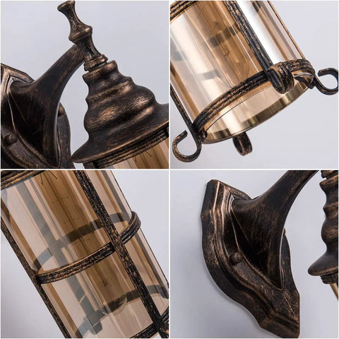 Outdoor Wall Lanterns 2 Pack Industrial Rustic Porch Light Golden Bronze Exterior Wall Sconces With Amber Glass Shade details