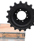 Durable Job Site Heavy Duty Drive Sprocket With Six Bolt Holes And Seventeen Teeth Quick Setup Replacement For Jcb 180T 190T 1110T Skid Steer Loader with wooden box background.