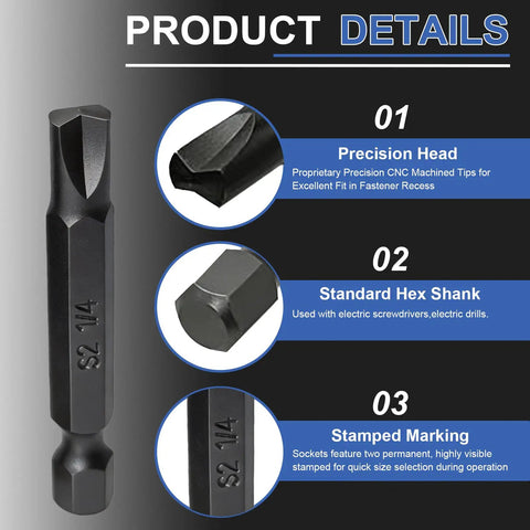 Close-up of Top Shelf Heavy Duty Six Piece Type G Clutch Bits Set with 1/4 Inch Hex Shank features and details highlighted.