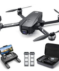 Dope 4K Camera Drone For Adults With FAA Compliant Remote ID Module, remote controller, batteries, and carrying case.