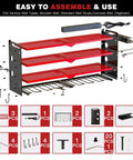 Wall Mounted Power Tool Organizer With Charging Station And 8 Drill Holders Four Layer Garage Storage Rack shown disassembled with components