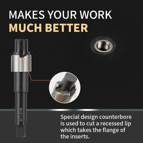 Thread repair kit M10x1.25 with stainless steel inserts; 14mm insert, drill, tap, counterbore, driver (10 pcs)