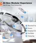 24 Inch Low Profile Ceiling Fan With Dimmable Led Light And Remote assembly parts including tray, screws, fan blade, and fixing cap.