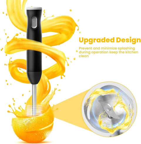 Rechargeable Cordless Immersion Blender With Sweet Egg Whisk Attachment Kickass Handheld Stick Mixer For Smooth Soups Creamy Shakes And Quick Kitchen Prep Anytime Any Day in action with splash effect.